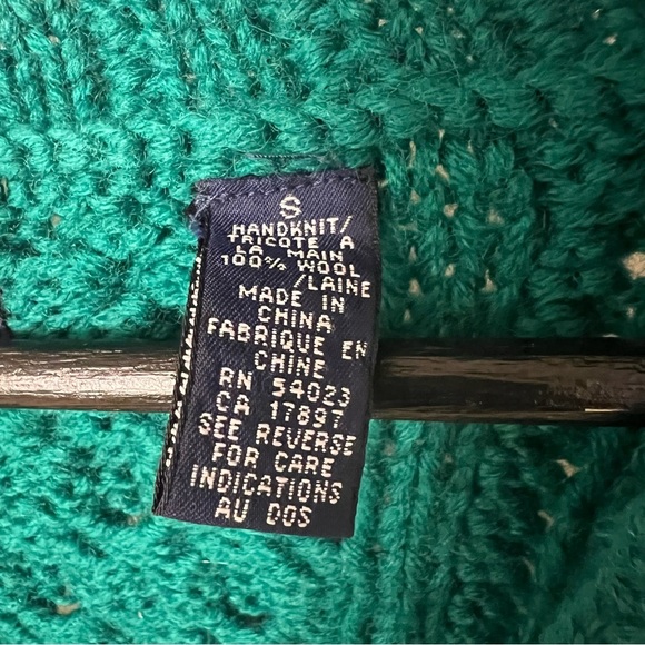 VTG Gap Wool Cable Knit Cardigan Emerald Green Small Hand Knit Cozy Grandpa - Picture 4 of 6